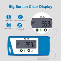 ThermElc TE-04 PDF&CSV Temperature Logger, Plug and Play, Audible alarm, Large Display (10PCS)