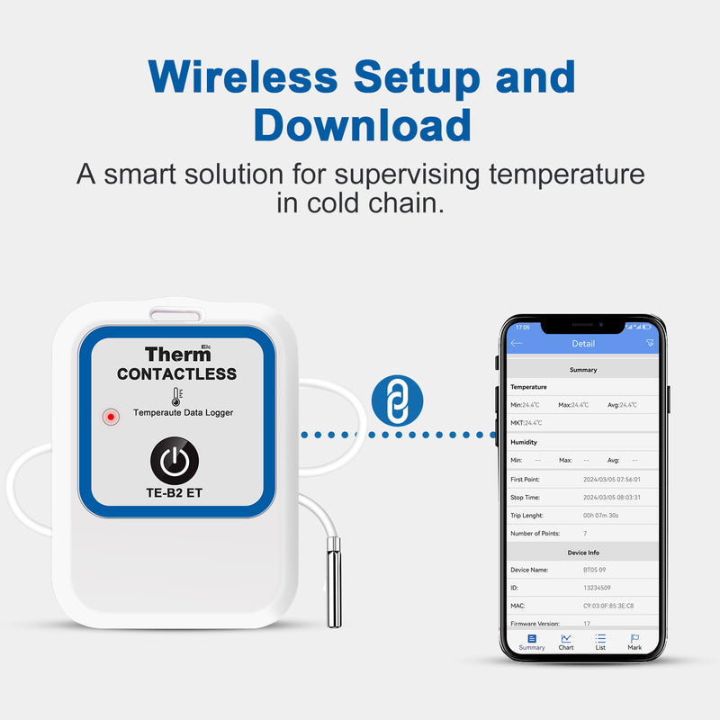 ThermElc TE-B2 ET 10PCS Wireless Temperature Data Logger with External probe