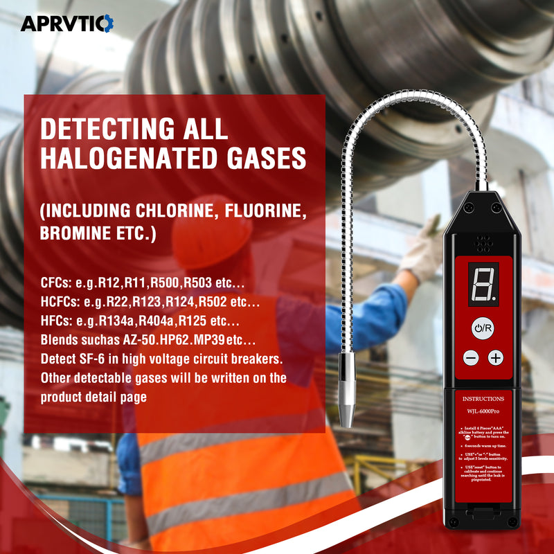 Aprvtio WJL-6000 PRO Refrigerant Leak Detector with LCD and 5 Sensitivity Levels