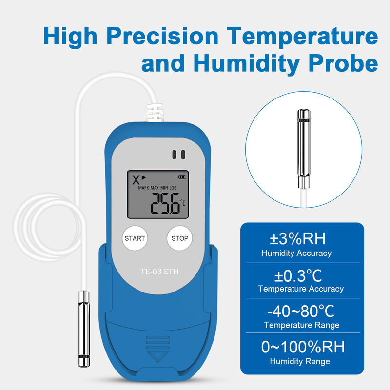 TE-03 ETH Digital Temperature And Humidity Data Logger With Probes  -40℃ ~85℃