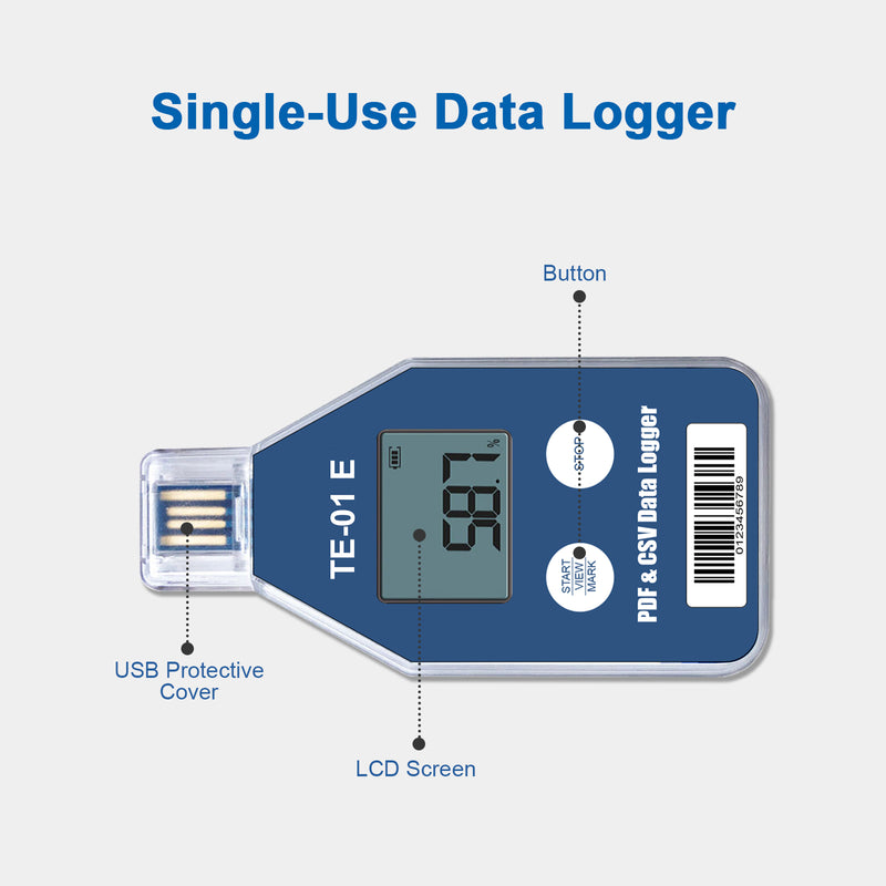 ThermElc TE-01 E Single-use Temperature Recorder Data Logger PDF and CSV Report