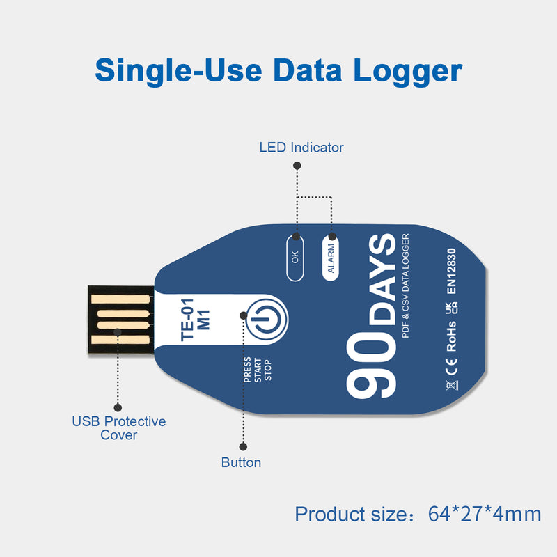 ThermElc TE-01 M1 USB Single Use Temperature Data Logger for Shipping for Cold Chian Transportation