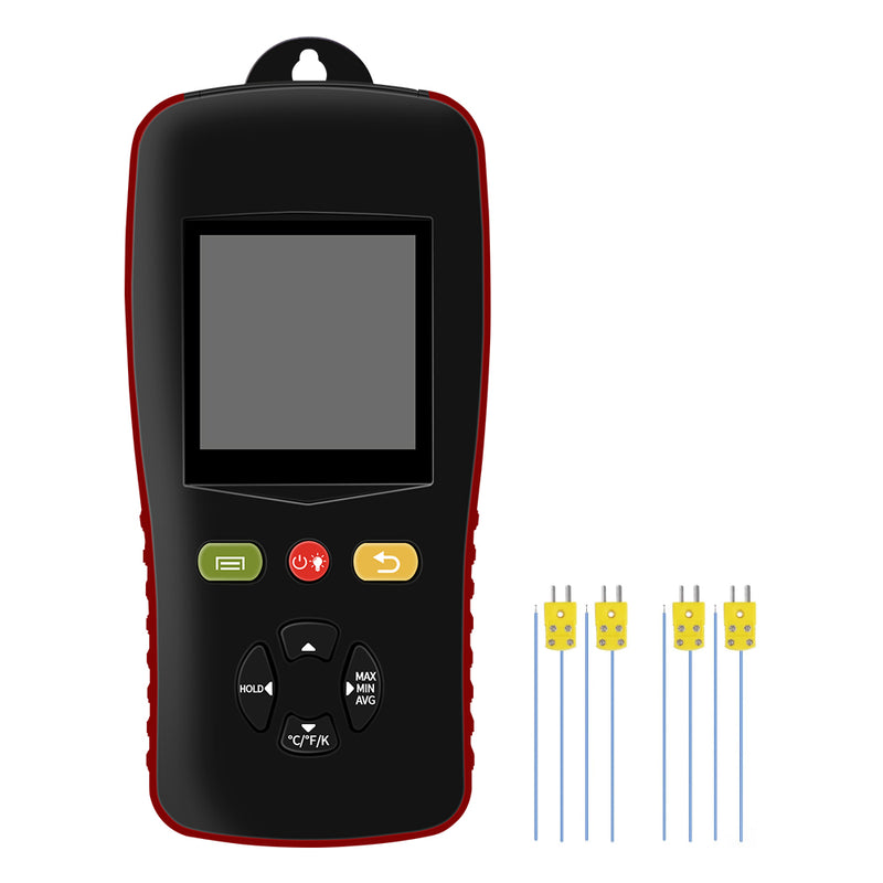 Aprvtio HVAC Thermocouple Thermometer Data Logger for K/T/J Type Probe,4 Channels Handheld with Sound Alarm