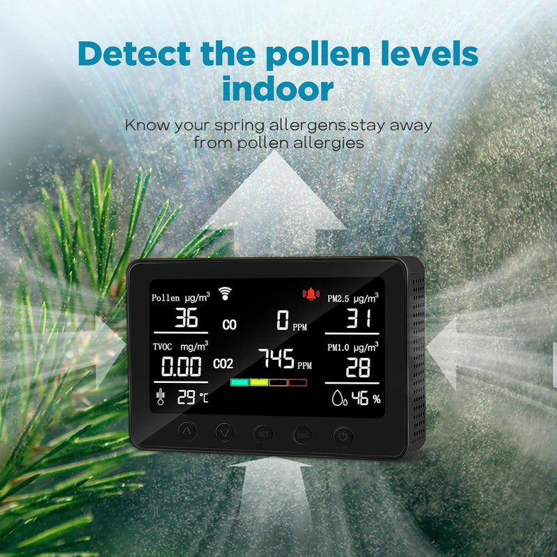 CF-30 Luftqualitätsmonitor, Luftverschmutzungsmonitor zur Erkennung von Pollen-CO2, PM2,5, PM1,0, TVOC