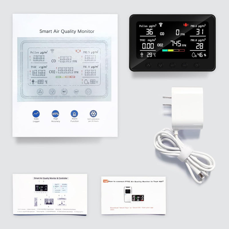 CF-30 Luftqualitätsmonitor, Luftverschmutzungsmonitor zur Erkennung von Pollen-CO2, PM2,5, PM1,0, TVOC