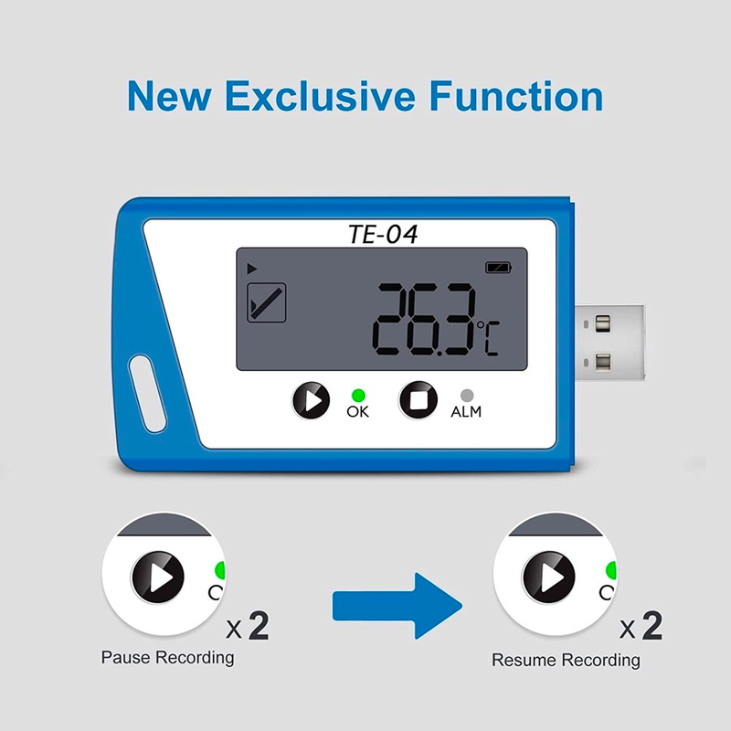 ThermElc TE-04 PDF&CSV Temperaturlogger, Plug and Play, akustischer Alarm, großes Display (5PCS)