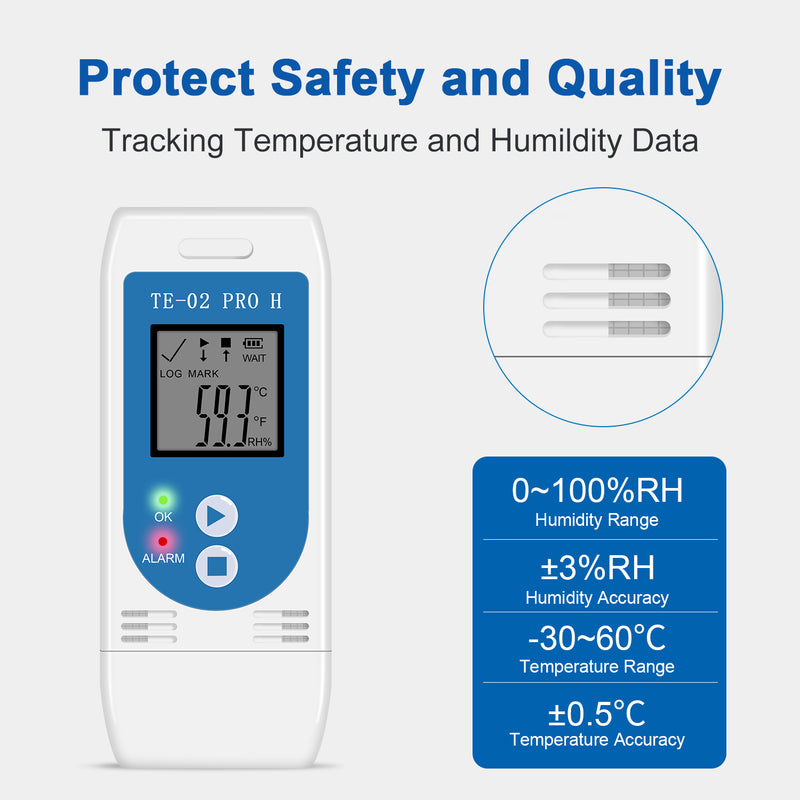 ThermElc TE-02 PRO H Temperature Humidity data logger with 32000 Points Light Alarm