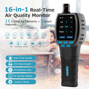 Carefor Upgraded CF‑60 PP SMART Handheld Air Quality Monitor, 16‑in‑1 Air Pollution Detector with Real‑Time App Tracking, 12‑Hour On‑Screen Charts, Rechargeable Long‑Standby Battery for Home&Workplace