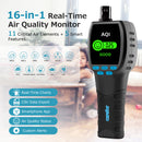 Carefor Upgraded CF‑60 PP SMART Handheld Air Quality Monitor, 16‑in‑1 Air Pollution Detector with Real‑Time App Tracking, 12‑Hour On‑Screen Charts, Rechargeable Long‑Standby Battery for Home&Workplace