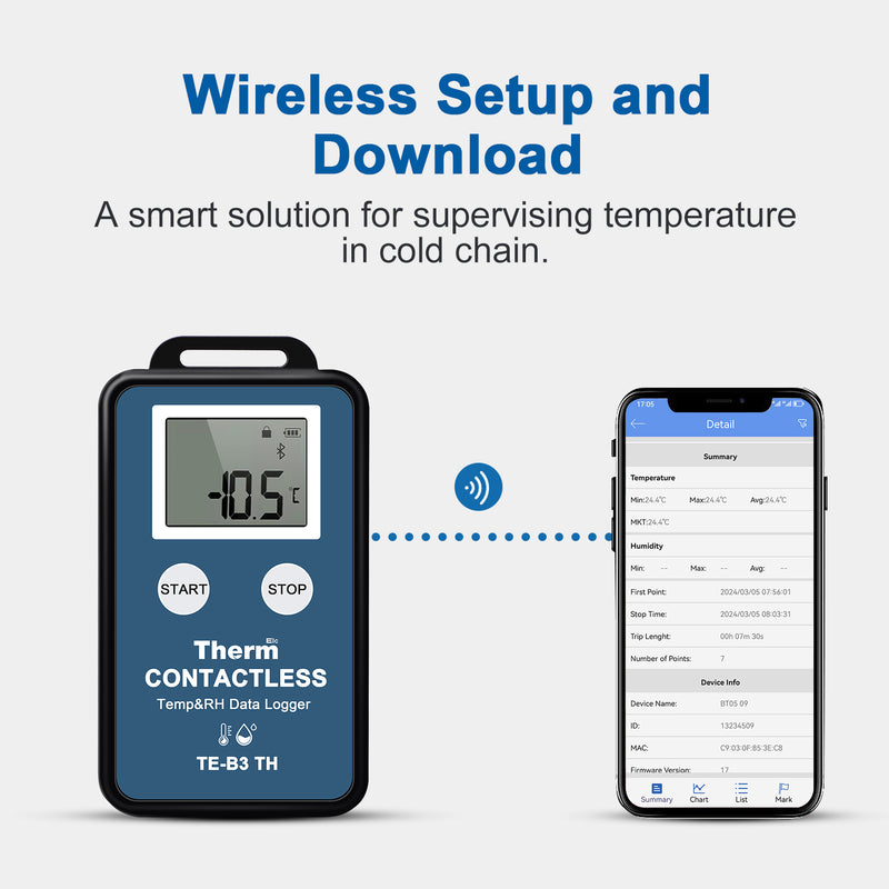 ThermElc TE-B3 TH 10PCS Wireless Temperature Data Logger with LCD Display