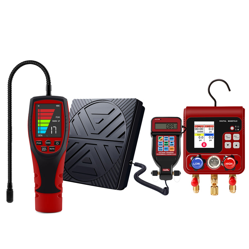 Aprvtio ALD-200 PRO Refrigerant Leak Detector, Digital Manifold Gauge Set, Refrigerant Charging Scale