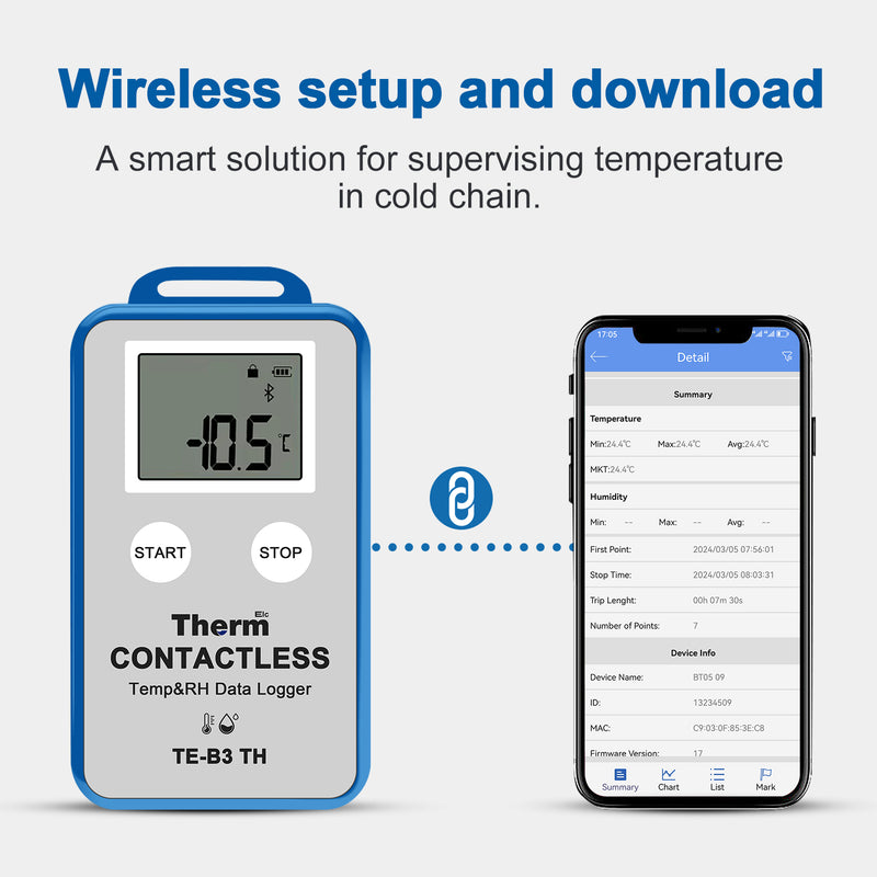 ThermElc TE-B3 TH Wireless Temperature Data Logger with LCD Display