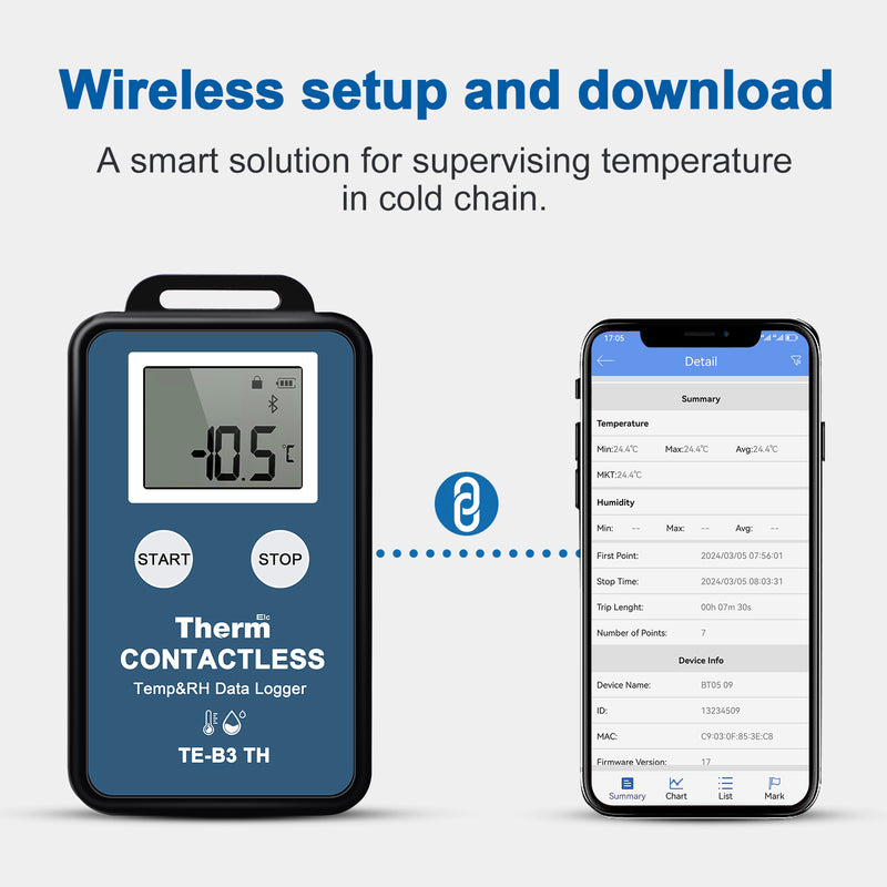 ThermElc TE-B3 TH 10PCS Wireless Temperature Data Logger with LCD Display