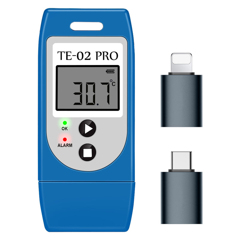 TE-02Pro OTG Temperature Data Logger Read and Email CSV & PDF Reports From Your Phone with OTG Adapter
