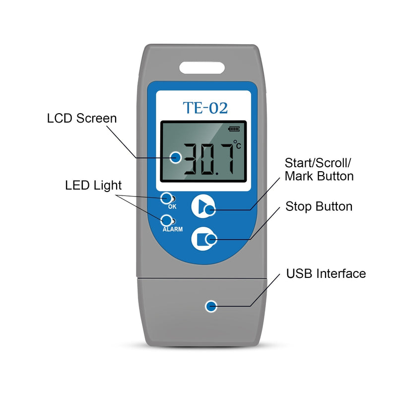 ThermElc TE-02 50PCS Temperature Data logger Reusable with Auto PDF Report -30°C ~+60°C